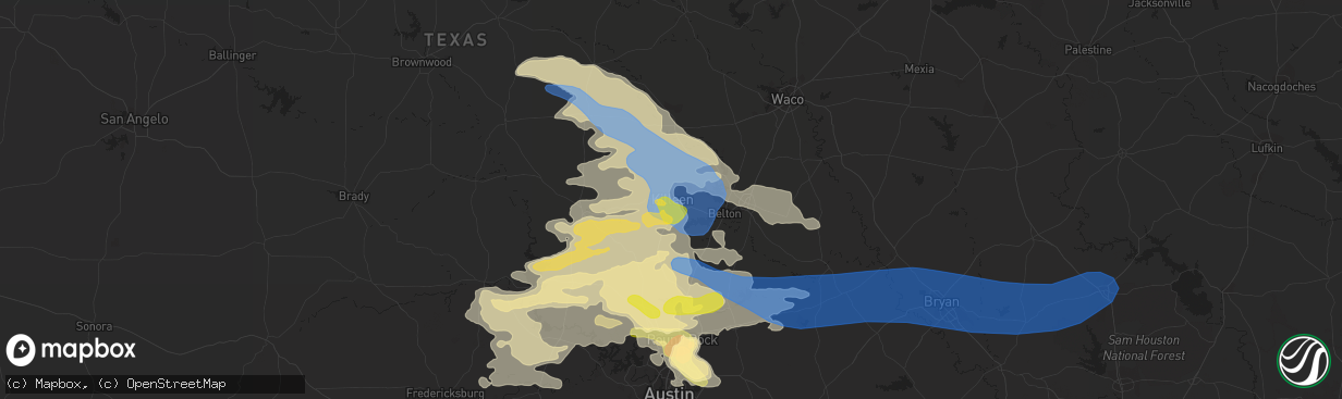 Hail map in Killeen, TX on April 28, 2023