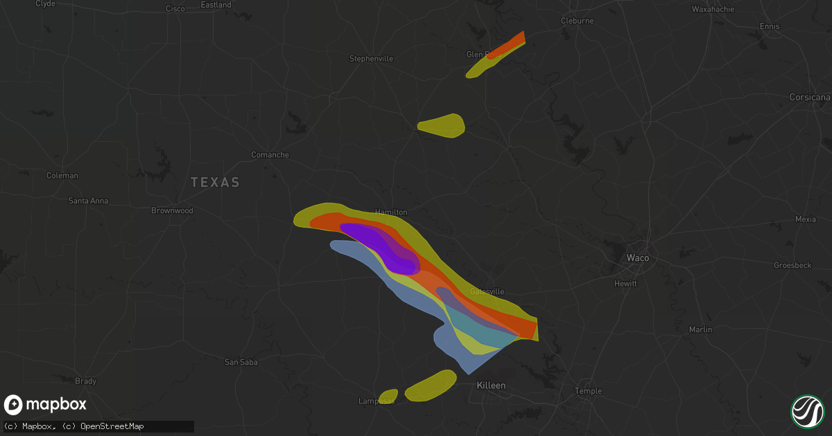 Hail map in Lampasas, TX on April 28, 2023