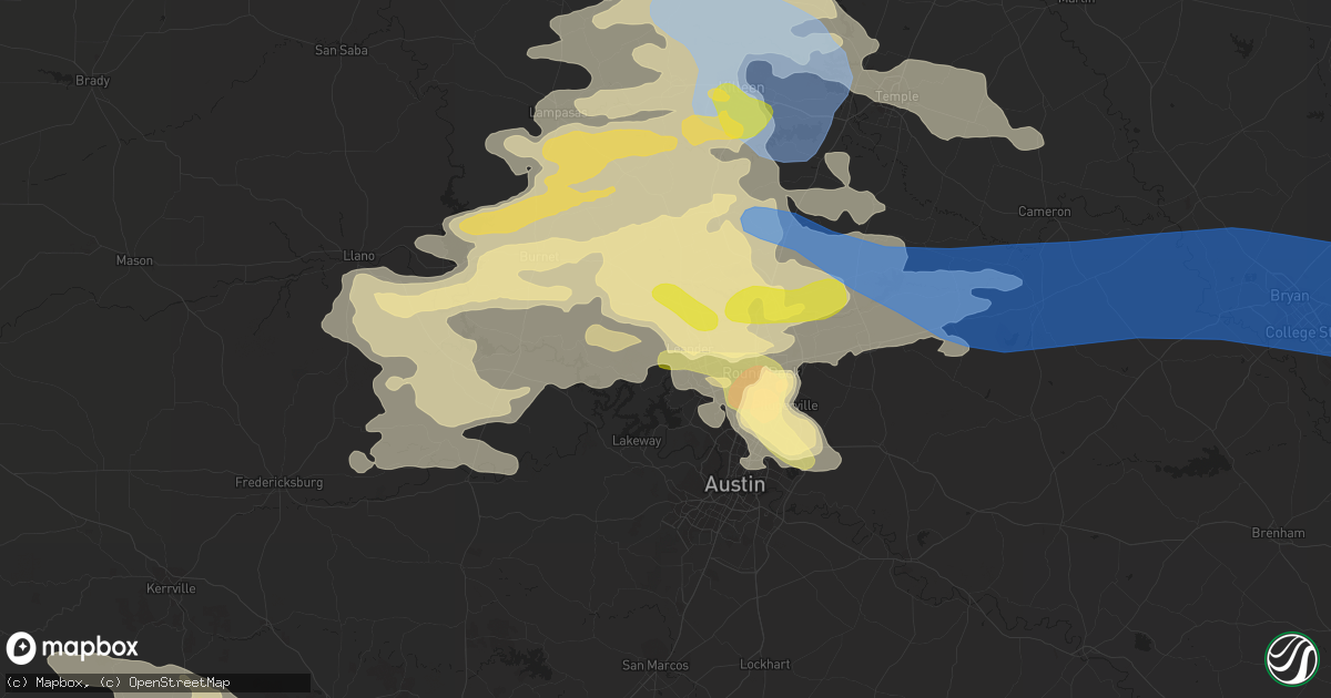 Hail map in Leander, TX on April 28, 2023