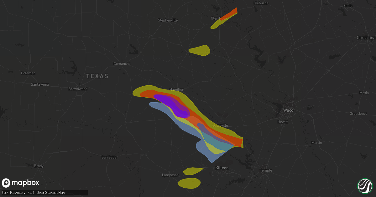 Hail map in Pottsville, TX on April 28, 2023