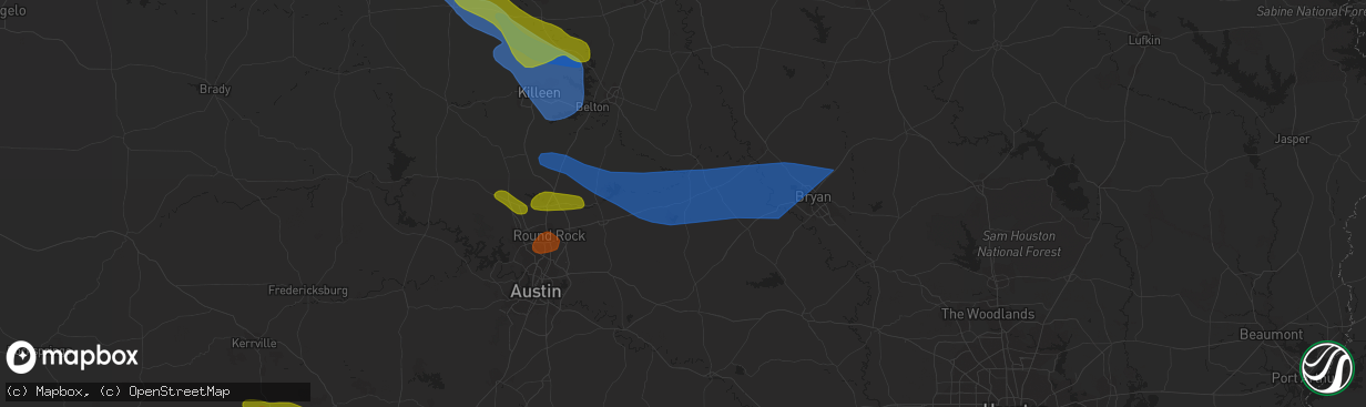 Hail map in Rockdale, TX on April 28, 2023