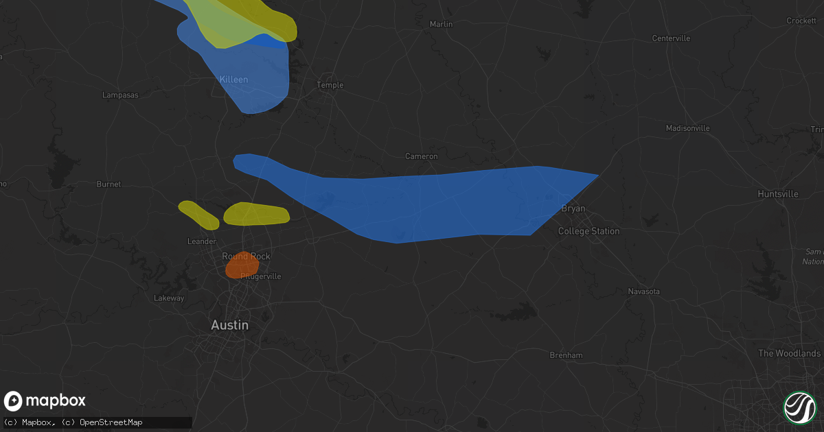 Hail map in Rockdale, TX on April 28, 2023