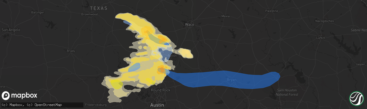 Hail map in Temple, TX on April 28, 2023