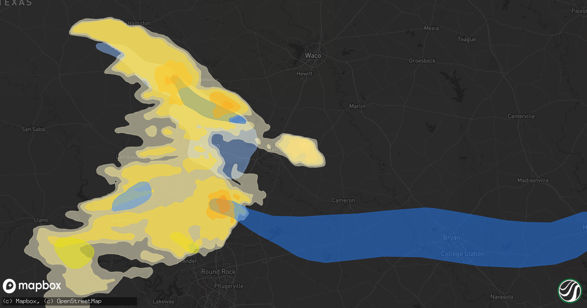 Hail map in Temple, TX on April 28, 2023