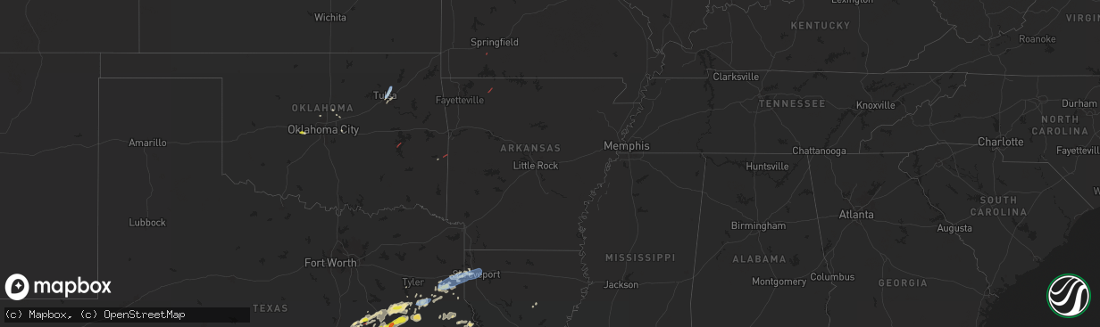 Hail map in Arkansas on April 28, 2024