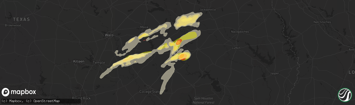 Hail map in Centerville, TX on April 28, 2024