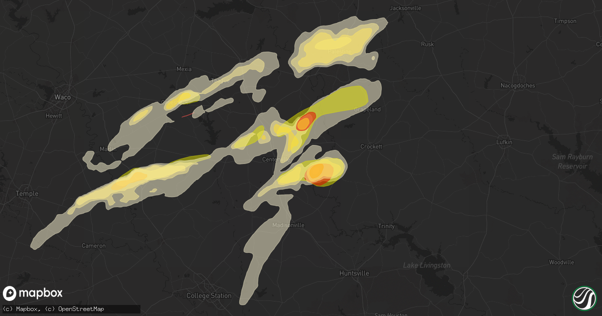 Hail map in Centerville, TX on April 28, 2024