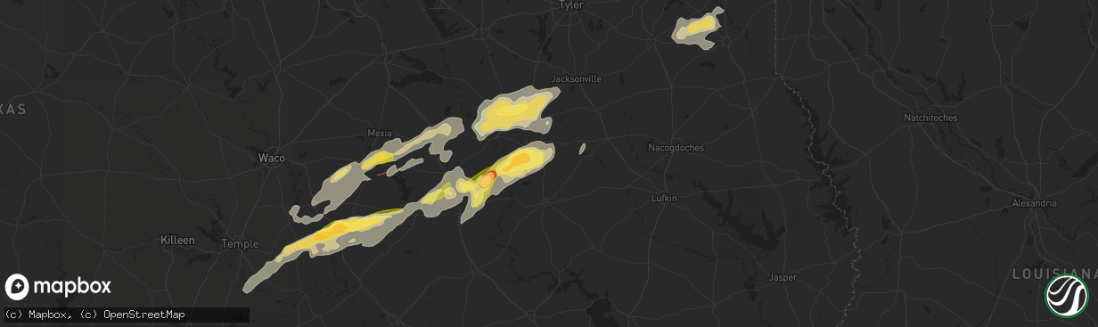 Hail map in Grapeland, TX on April 28, 2024