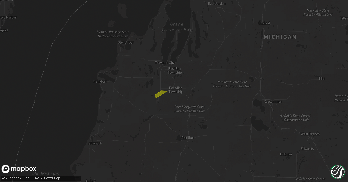Hail map in Kingsley, MI on April 28, 2024
