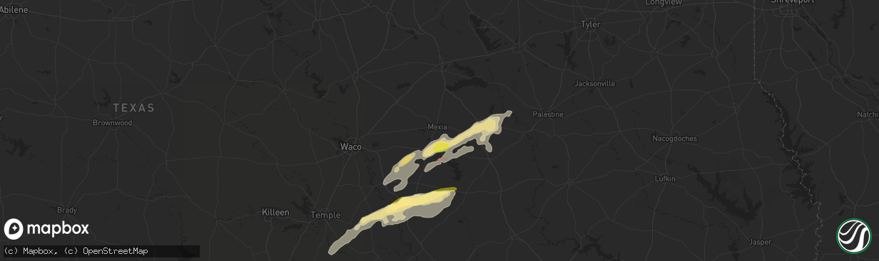 Hail map in Mexia, TX on April 28, 2024