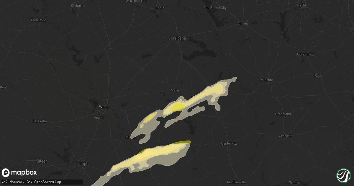 Hail map in Mexia, TX on April 28, 2024