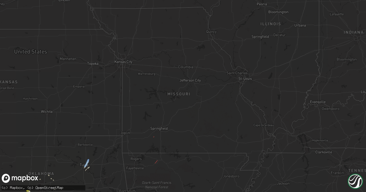 Hail map in Missouri on April 28, 2024
