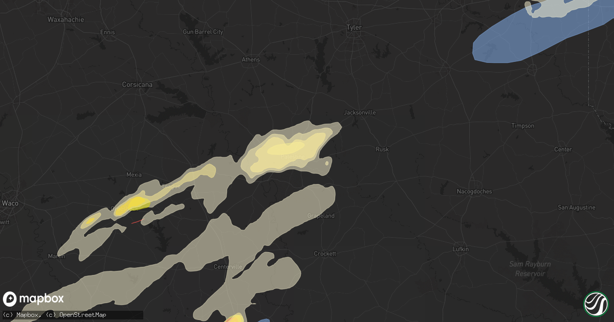 Hail map in Palestine, TX on April 28, 2024