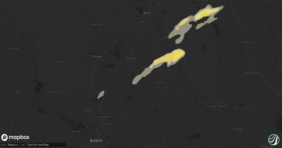 Hail map in Rogers, TX on April 28, 2024