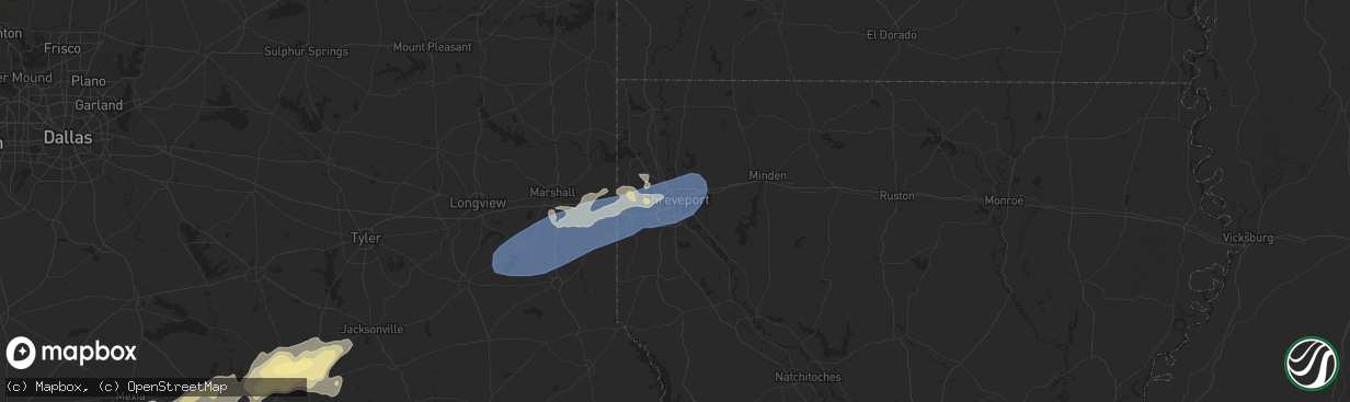 Hail map in Shreveport, LA on April 28, 2024