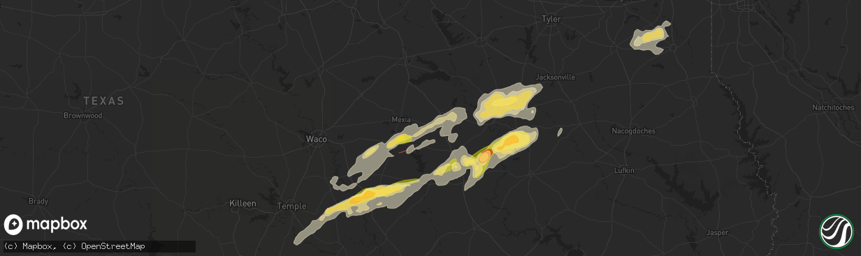 Hail map in Teague, TX on April 28, 2024