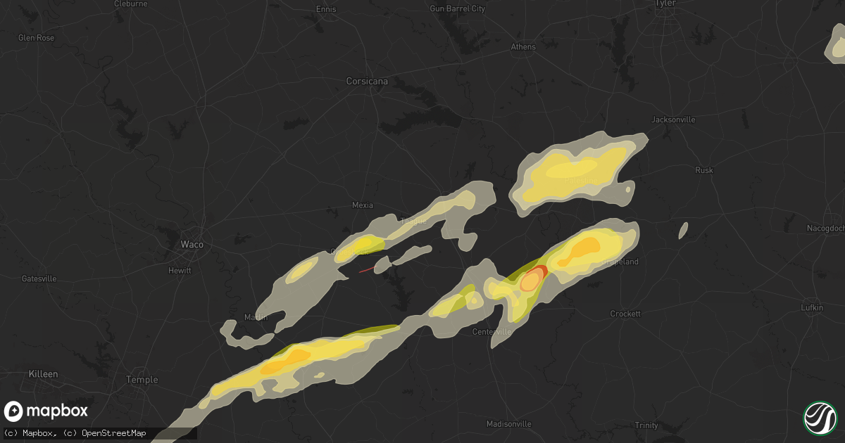 Hail map in Teague, TX on April 28, 2024