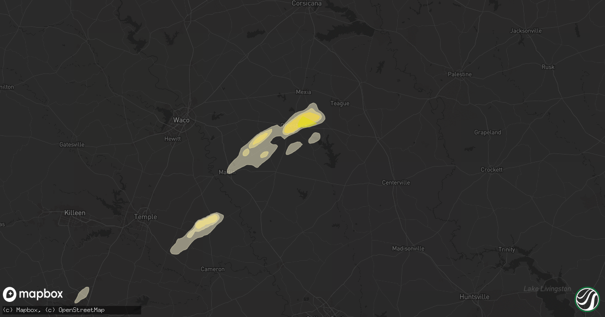 Hail map in Thornton, TX on April 28, 2024