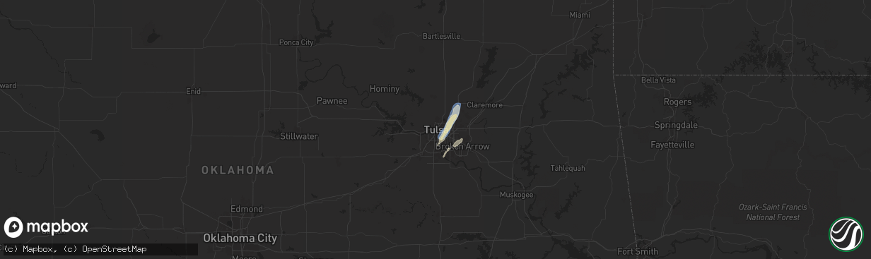 Hail map in Tulsa, OK on April 28, 2024