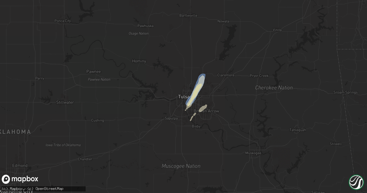 Hail map in Tulsa, OK on April 28, 2024
