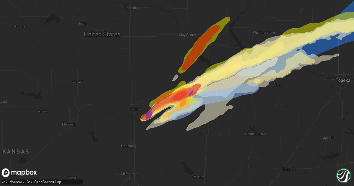 Hail map in Abilene, KS on April 28, 2025