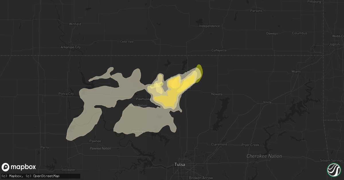Hail map in Bartlesville, OK on April 28, 2025