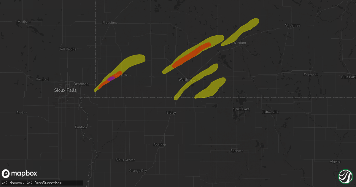 Hail map in Bigelow, MN on April 28, 2025