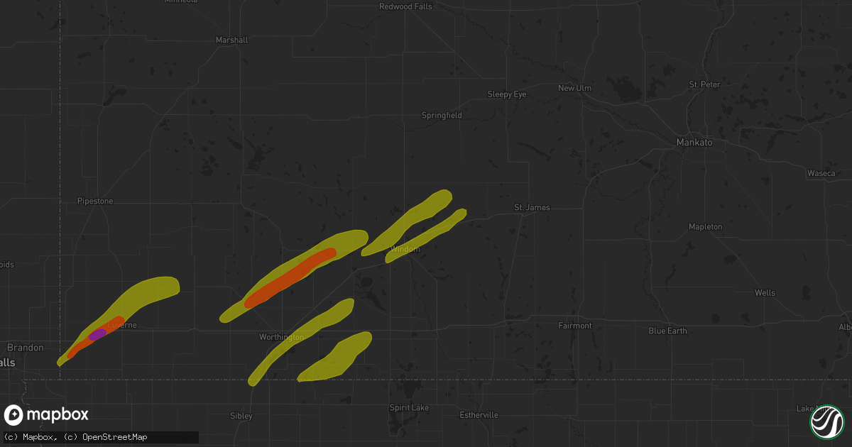 Hail map in Bingham Lake, MN on April 28, 2025