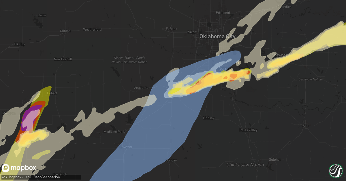 Hail map in Chickasha, OK on April 28, 2025