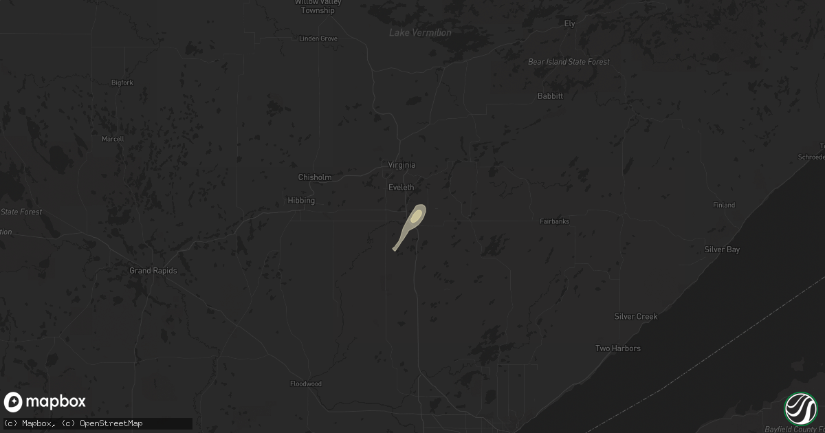 Hail map in Eveleth, MN on April 28, 2025