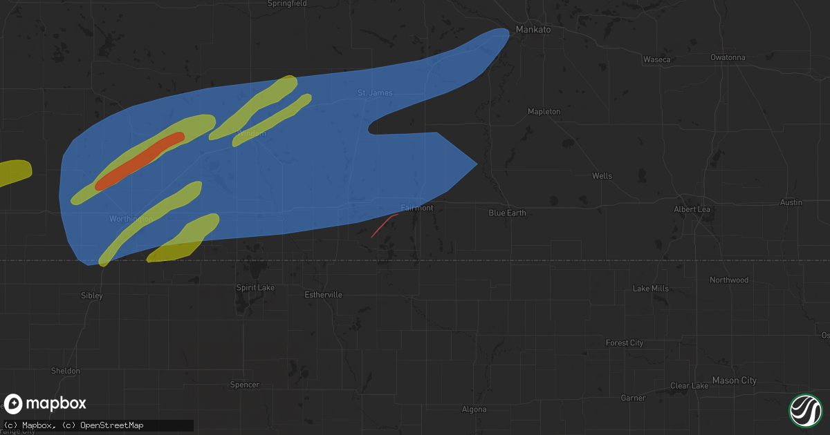 Hail map in Fairmont, MN on April 28, 2025