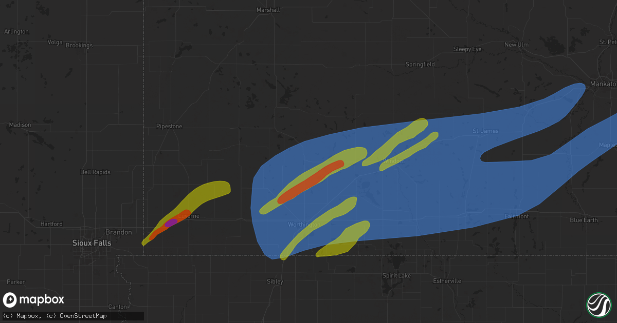 Hail map in Fulda, MN on April 28, 2025