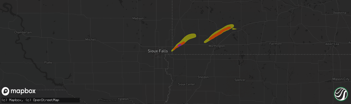 Hail map in Hills, MN on April 28, 2025