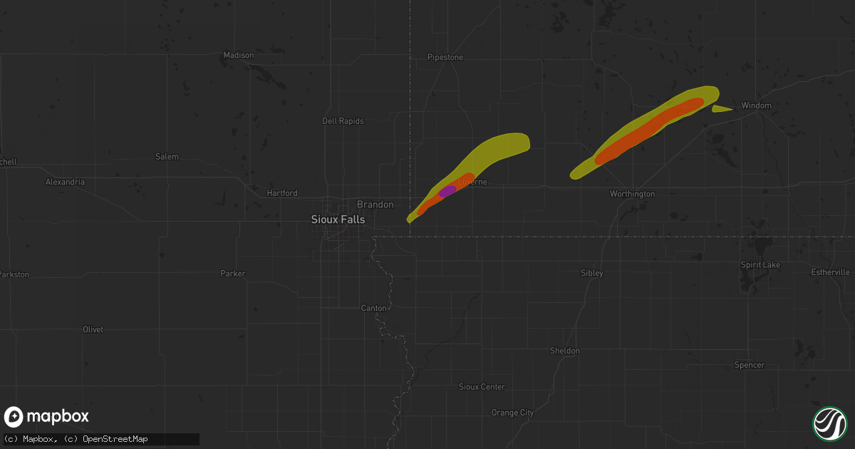 Hail map in Hills, MN on April 28, 2025