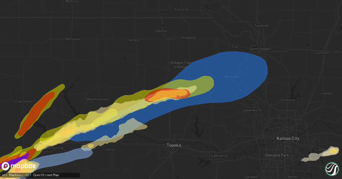 Hail map in Holton, KS on April 28, 2025
