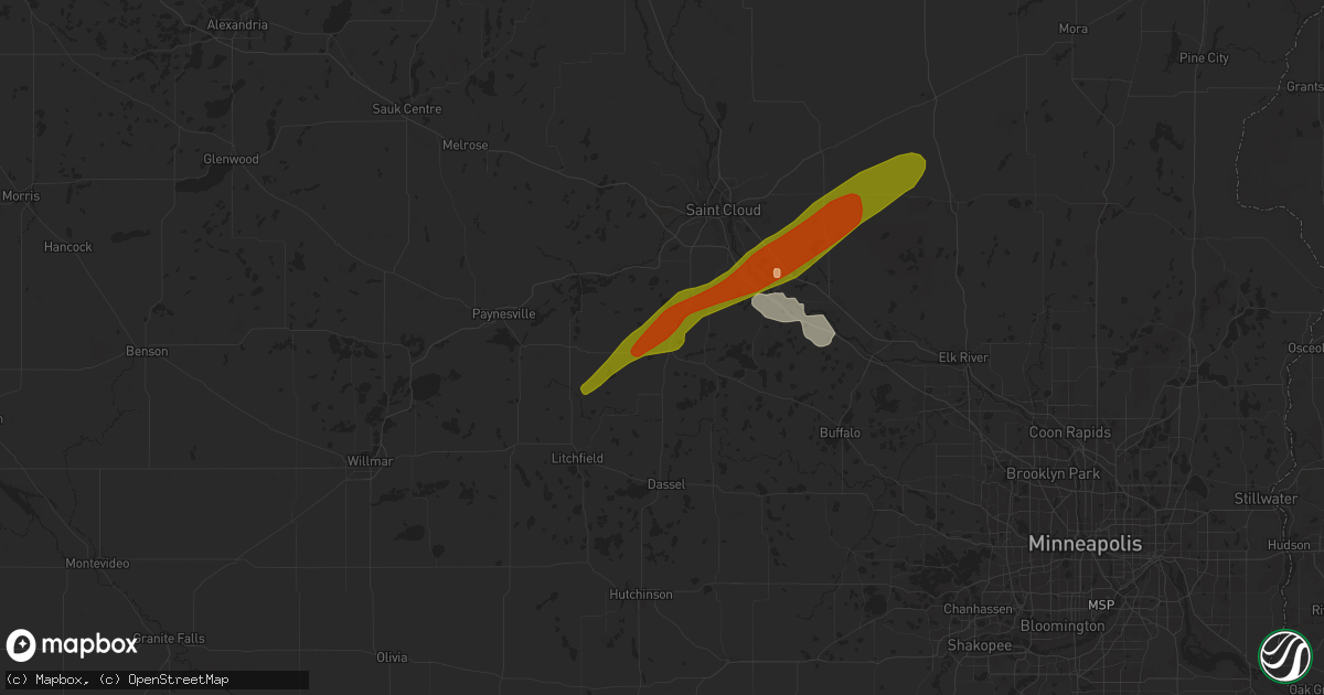 Hail map in Kimball, MN on April 28, 2025