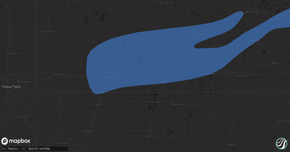 Hail map in Lakefield, MN on April 28, 2025