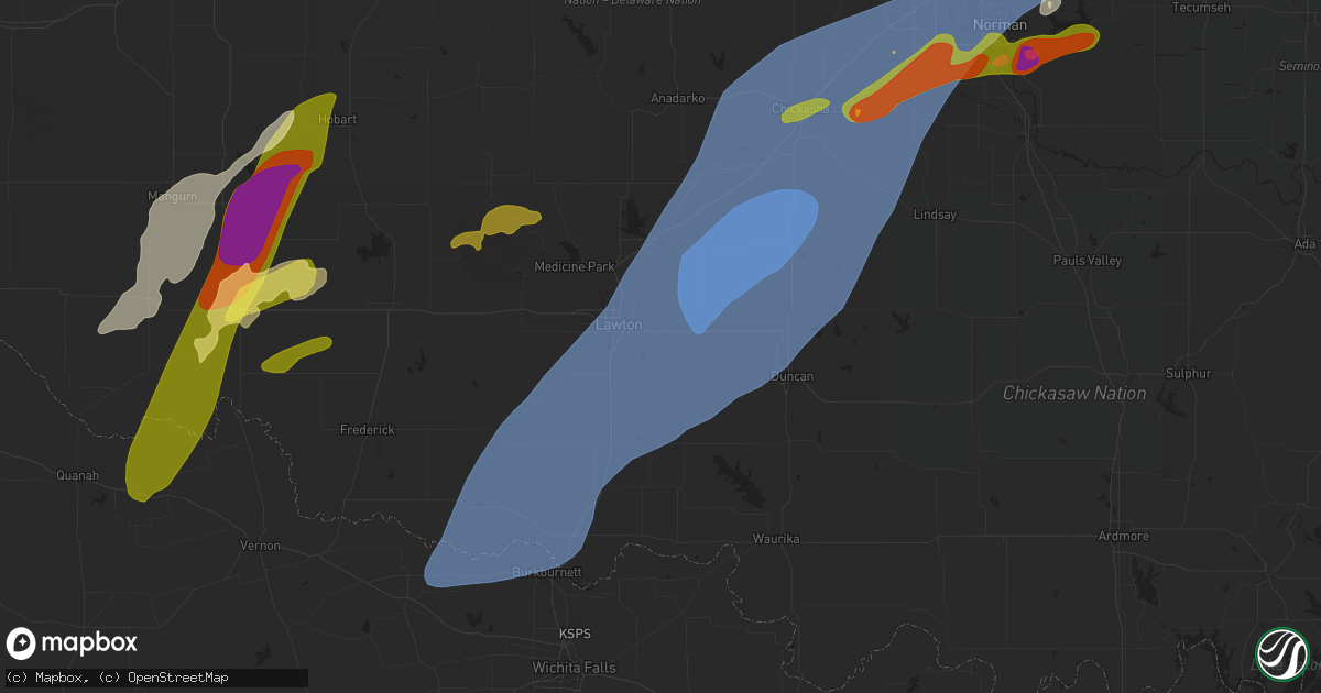 Hail map in Lawton, OK on April 28, 2025