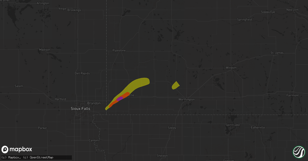Hail map in Lismore, MN on April 28, 2025