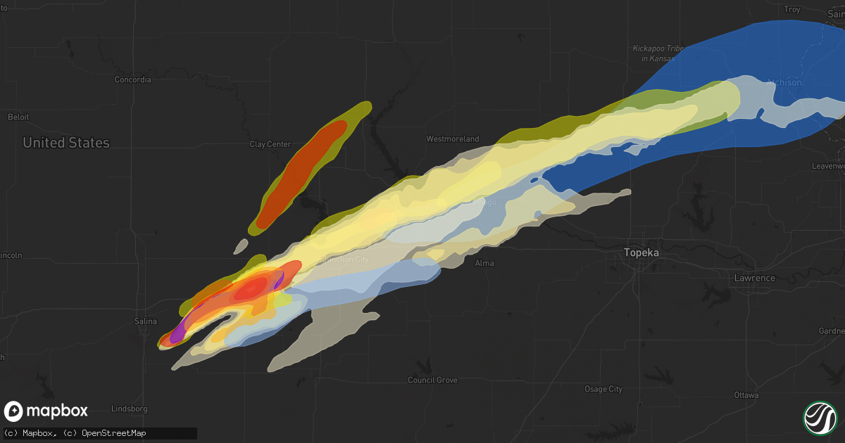 Hail map in Manhattan, KS on April 28, 2025