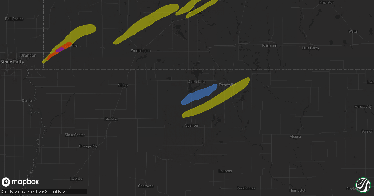 Hail map in Milford, IA on April 28, 2025