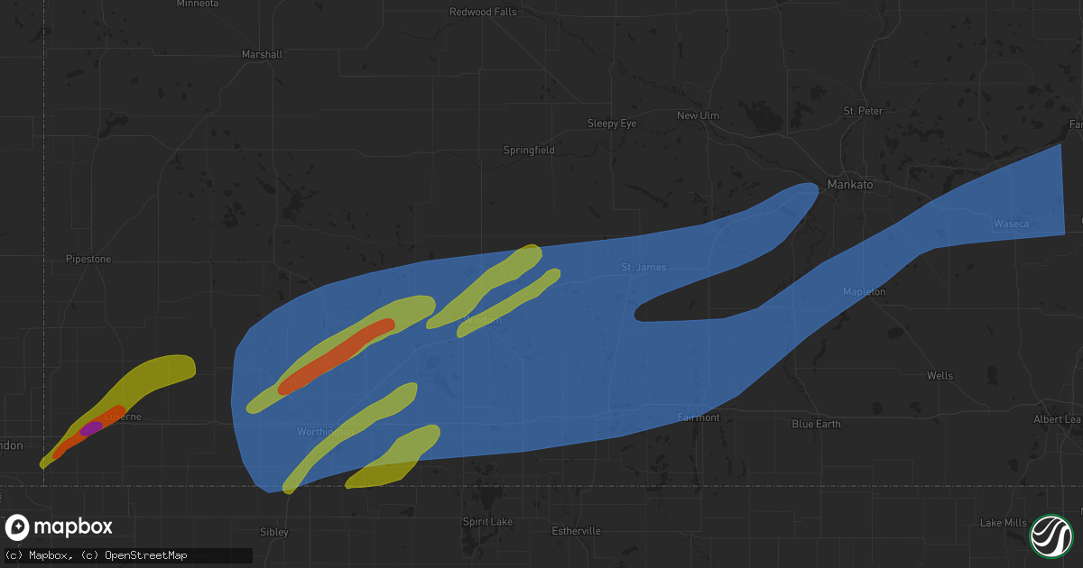 Hail map in Mountain Lake, MN on April 28, 2025