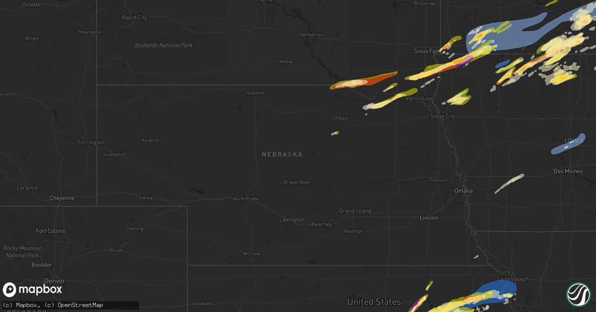 Hail map in Nebraska on April 28, 2025