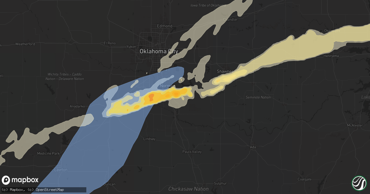 Hail map in Noble, OK on April 28, 2025