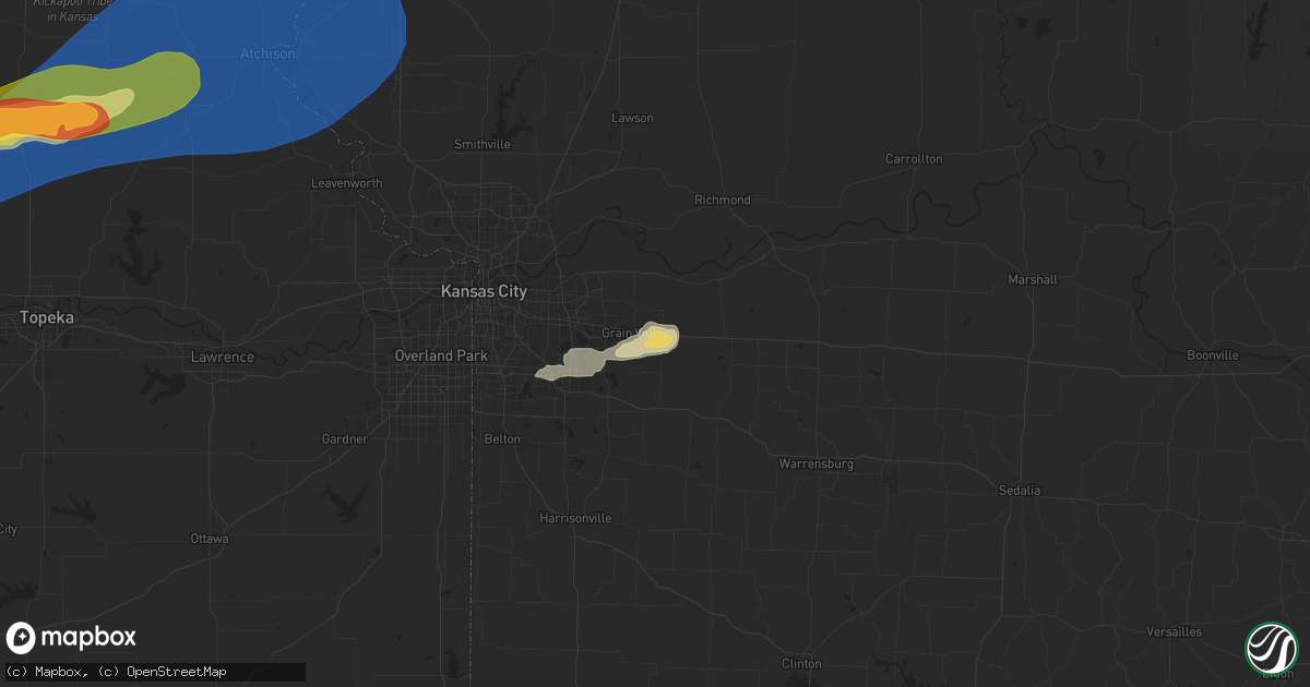 Hail map in Oak Grove, MO on April 28, 2025
