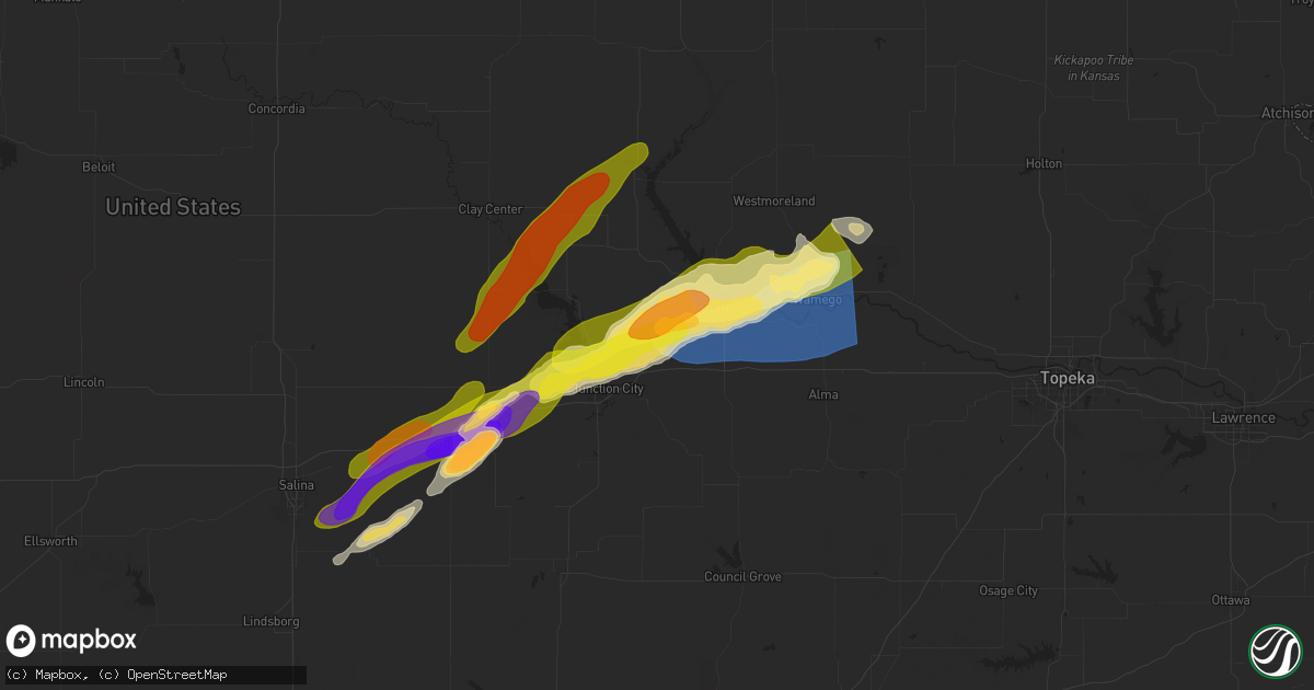 Hail map in Ogden, KS on April 28, 2025
