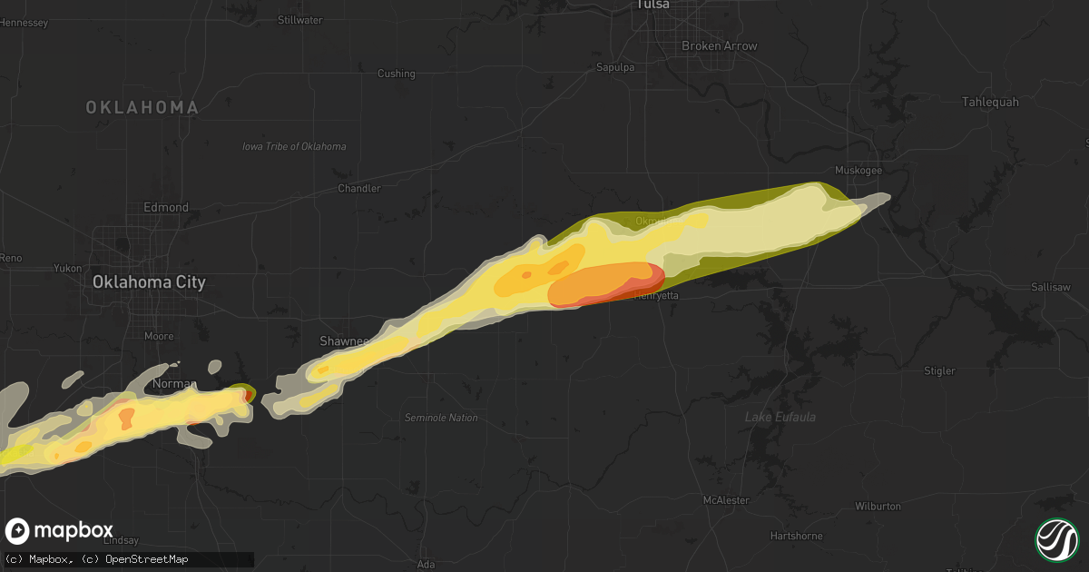 Hail map in Okemah, OK on April 28, 2025
