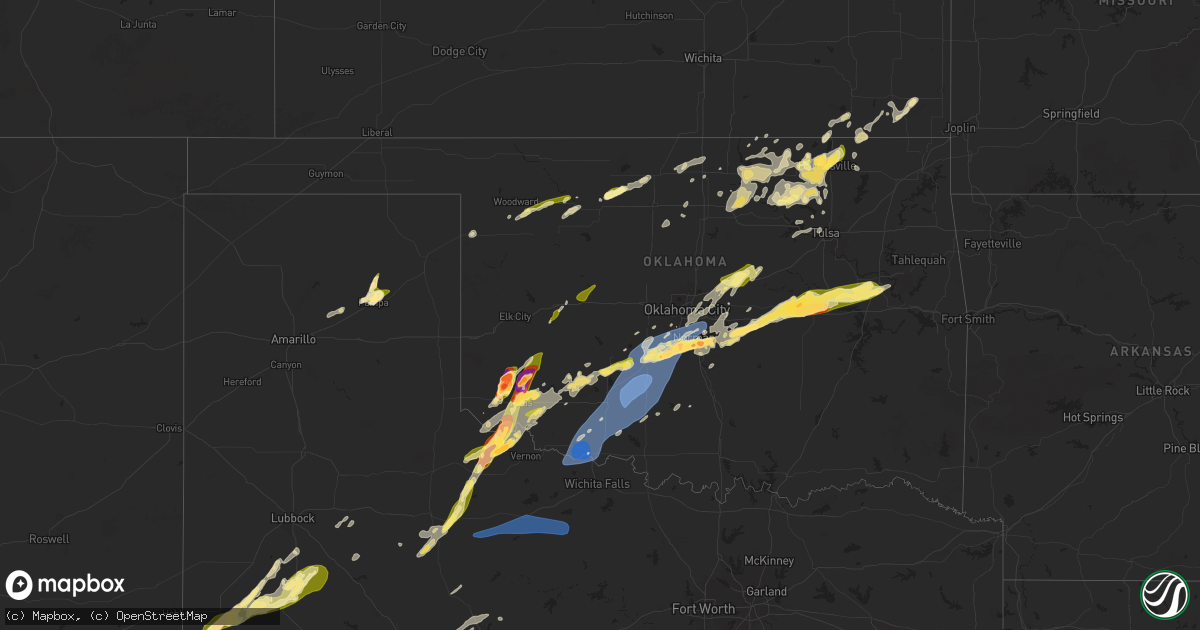 Hail map in Oklahoma on April 28, 2025