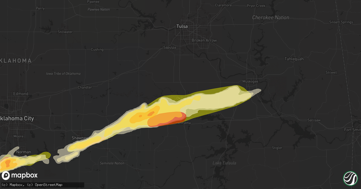 Hail map in Okmulgee, OK on April 28, 2025