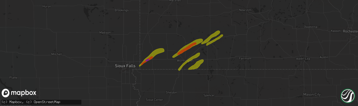 Hail map in Reading, MN on April 28, 2025